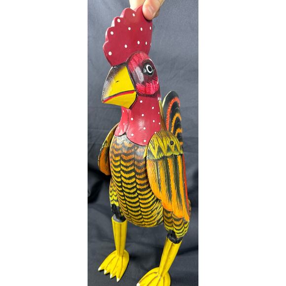 Carved Wood Folk Art Rustic Red & Yellow Painted Jointed Shelf Sitter Rooster - Picture 10 of 10